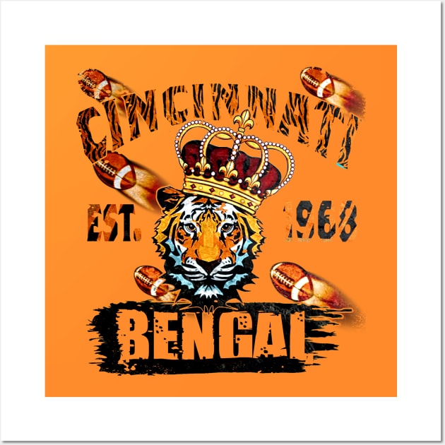 cincinnati bengal football ohio est 1968 retro vintage look Wall Art by nowsadmahi